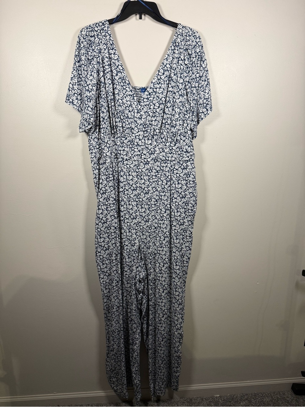 Blue Floral V-Neck Jumpsuit